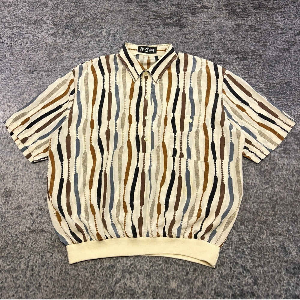 Vintage Alan Stuart Shirt Button Up Polo Banded Mens XL Abstract Disco 80s 90s